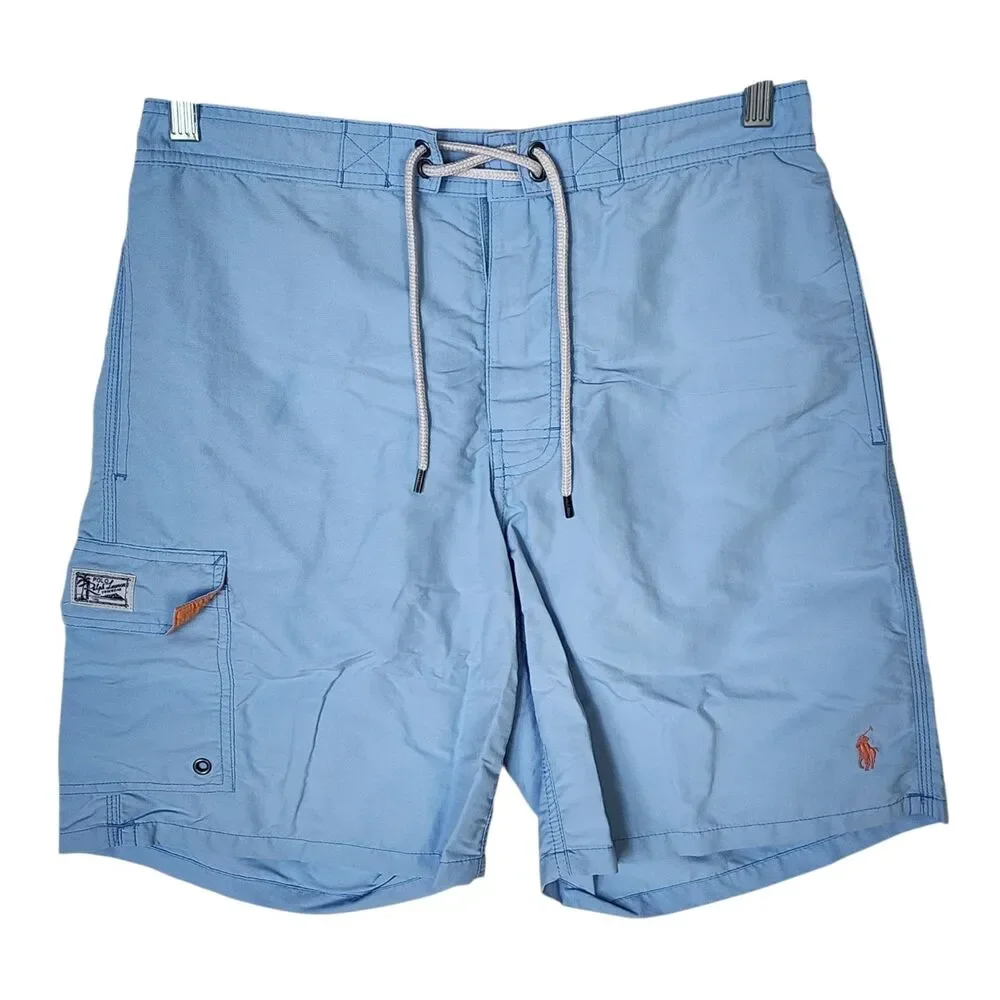 Polo Ralph Lauren Men's Swim Trunks Shorts Medium Blue Cargo Pocket Embroidered